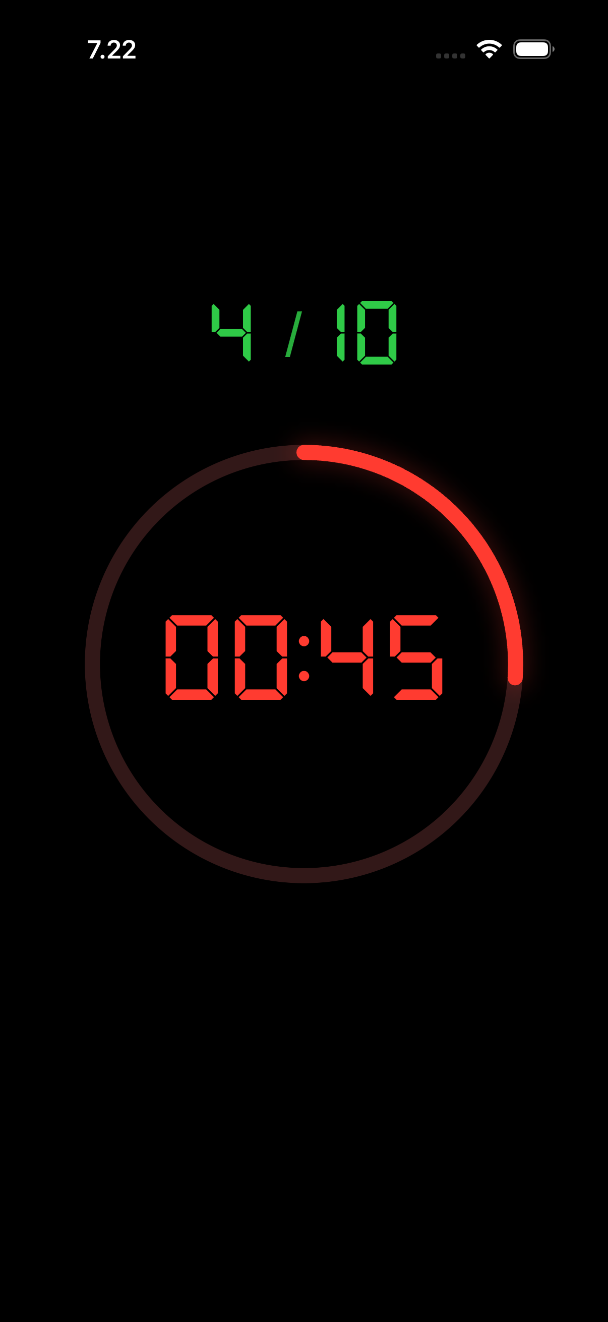 Aika EMOM workout timer showing round 4 of 10 with 45 seconds remaining