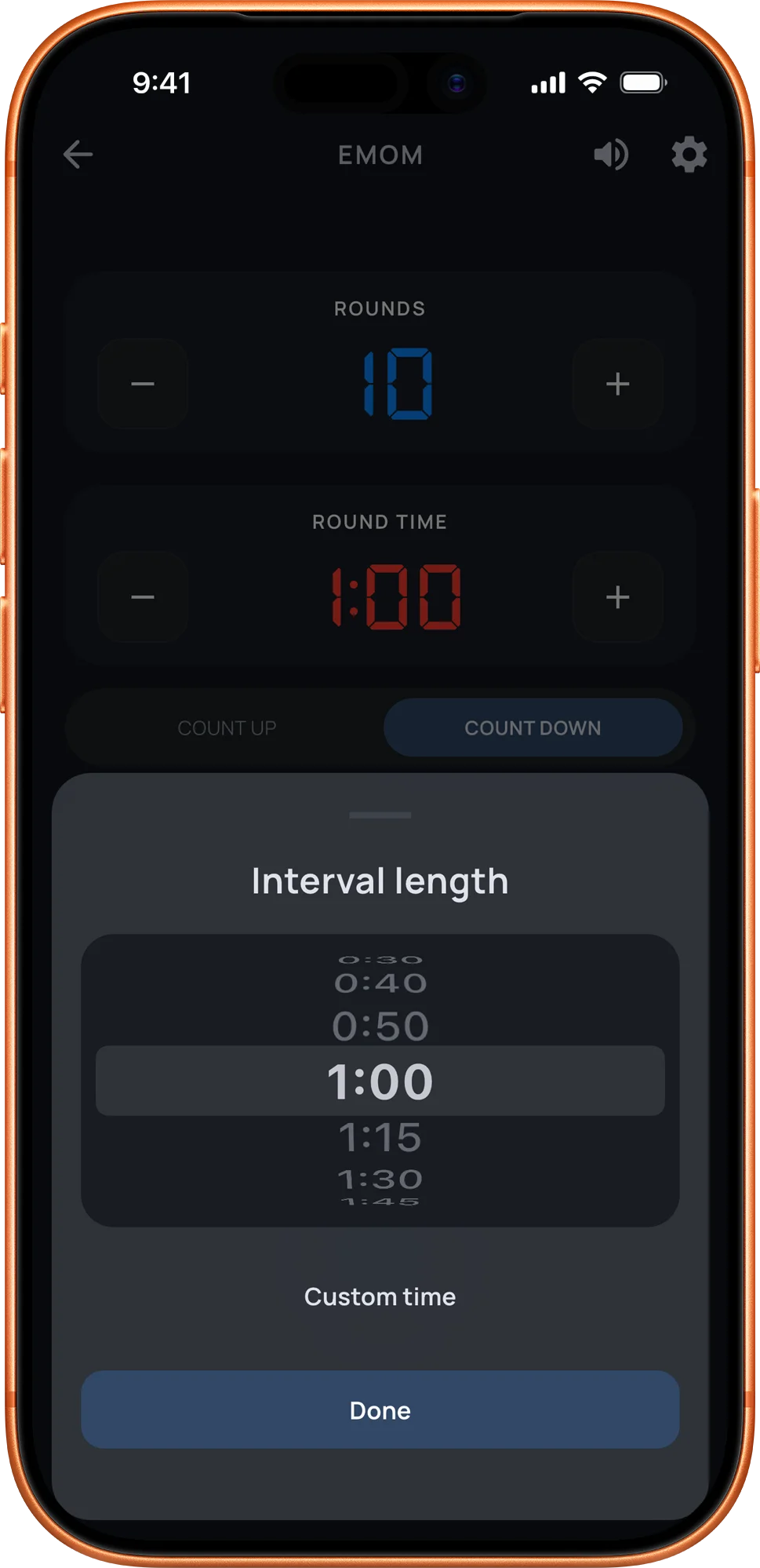 Aika time picker for precise workout timer setup