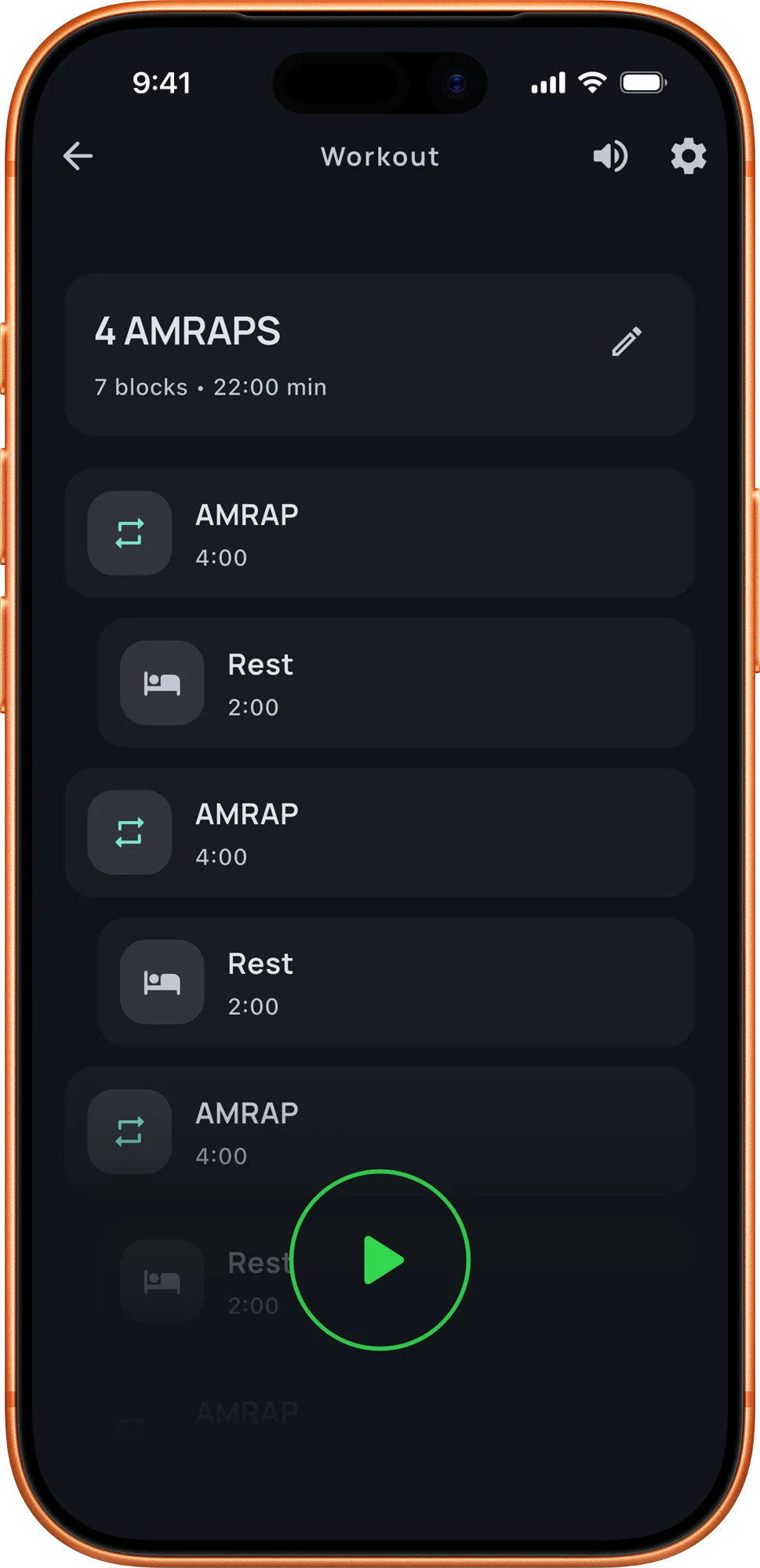 Aika workout builder with multiple interval blocks